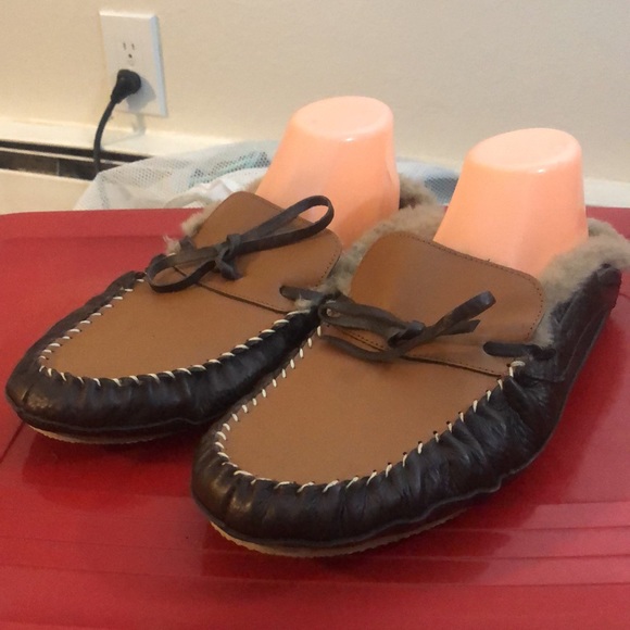 Nabfly Men's Moccasin Brown Tan Faux Suede Lined Fuzzy Sherpa Slippers Size 11 - Picture 2 of 12